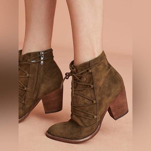 Sam Edelman Moss Green Leather Suede Millard Boho Ankle Booties Size 8.5 - Picture 2 of 10